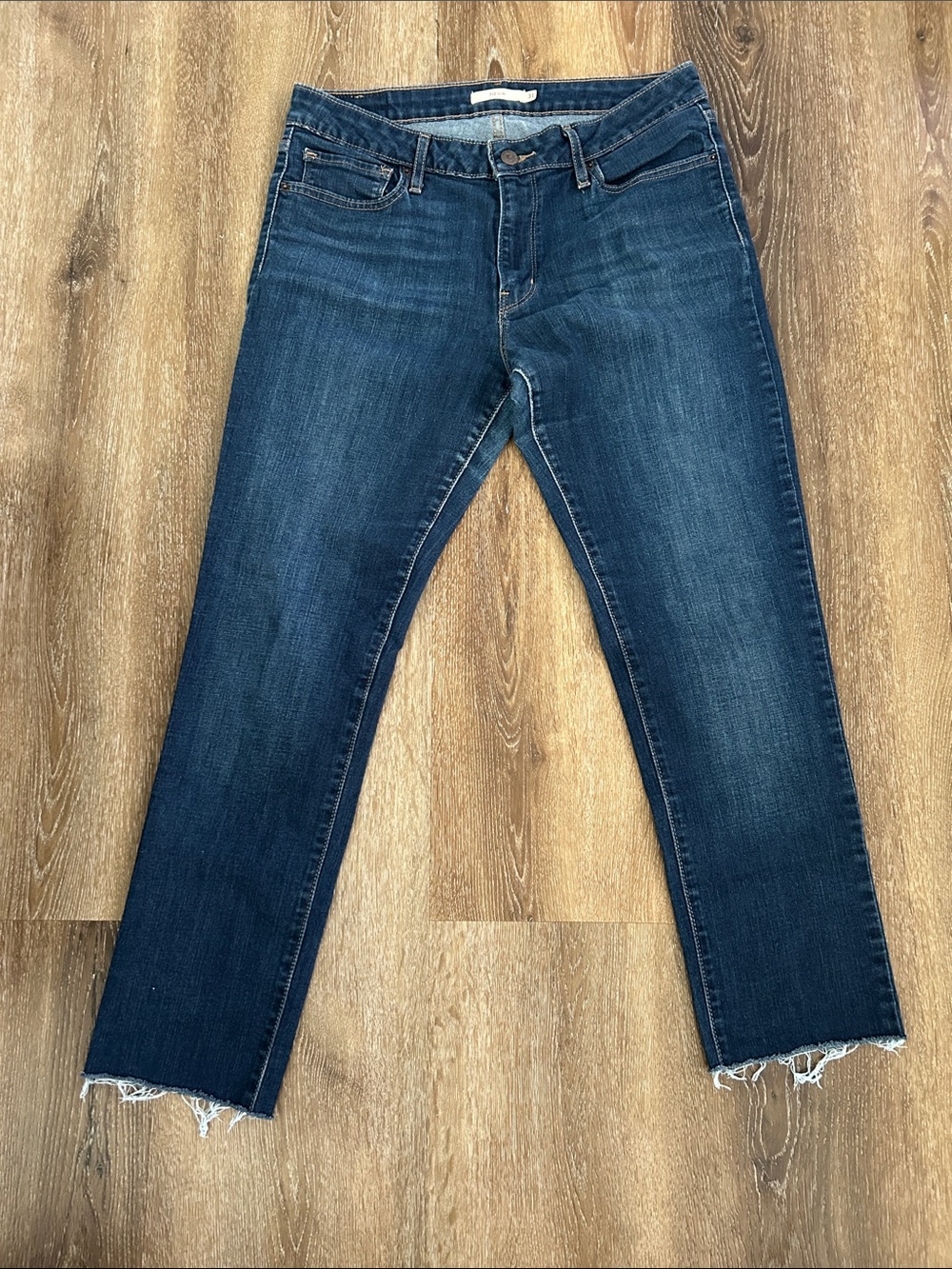 Levi's Dark Blue Slim Button Up Straight Jeans with Raw Hem